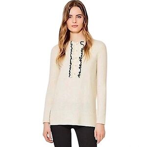 TORY BURCH Emily Cashmere Pullover Sweater Ruffle Pearl Buttons